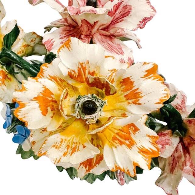 Yellow Mid 20th Century Capodimonte Oblong Flower Basket Topiary For Sale - Image 8 of 12