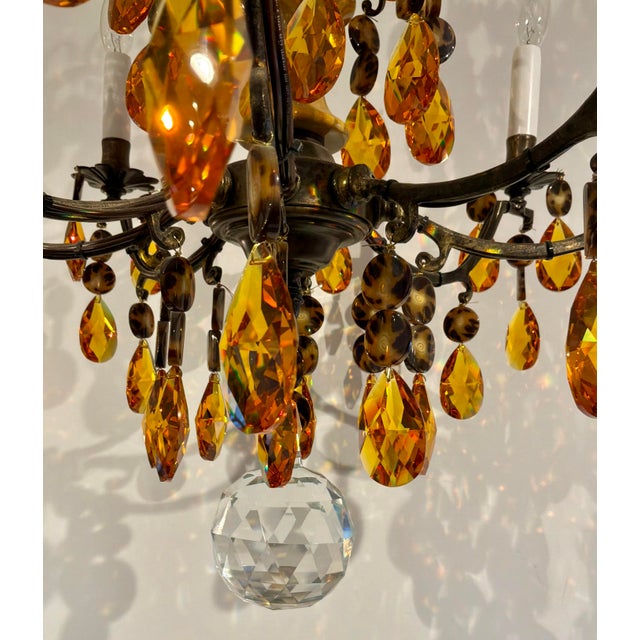 Myran Allan Luxury Lighting Neoclassical Bronze and Amber Crystal Chandelier For Sale - Image 4 of 7