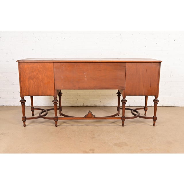 French Regency Louis XVI Carved Walnut and Burl Wood Sideboard by Johnson-Handley-Johnson Furniture, Circa 1920s For Sale - Image 12 of 13
