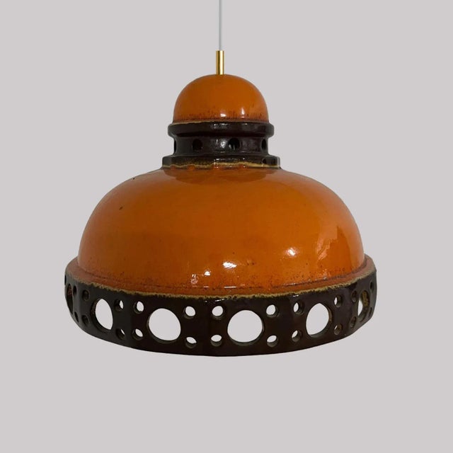 Orange Glazed Ceramic Pendant Lights, Germany, 1970s, Set of 4 For Sale - Image 11 of 13