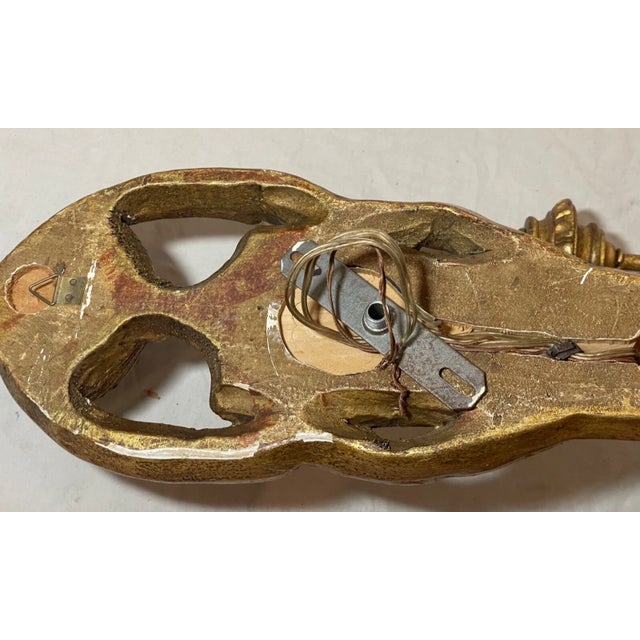 Vintage Ornate Century Italian Hand Carved Gilt Wooden Iron Wall Sconce Fixture For Sale - Image 14 of 15