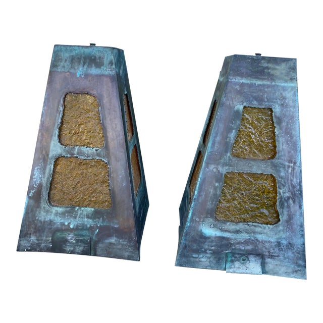 Pair of Vintage Studio of Lighting Copper Brutalist Sconces For Sale