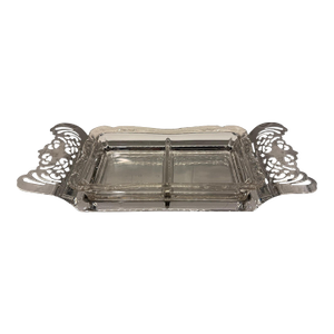 Mid 20th Century Farber Brothers Attributed Glass Divided Dish With Chrome Tray