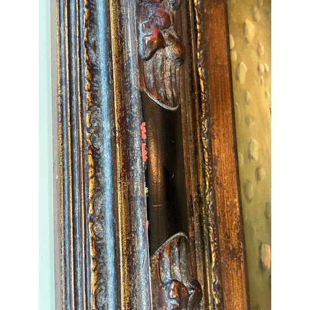 1950s Mid Century Rooster Oil Painting With Spanish Baroque Style Frame For Sale - Image 14 of 18