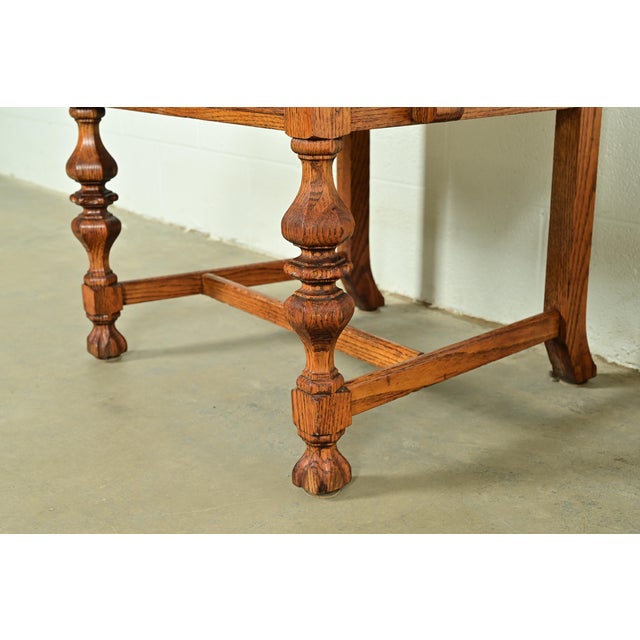 Early Romweber Antique English Jacobean Carved Oak and Burl Wood Dining Chairs, Set of Six For Sale - Image 10 of 13