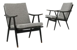 1960s Czech Upholstered Armchairs, a Pair
