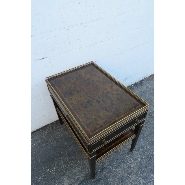 Brown Hollywood Regency Painted Leather Top 2 Tiers Side End Tables a Pair 6209 For Sale - Image 8 of 18