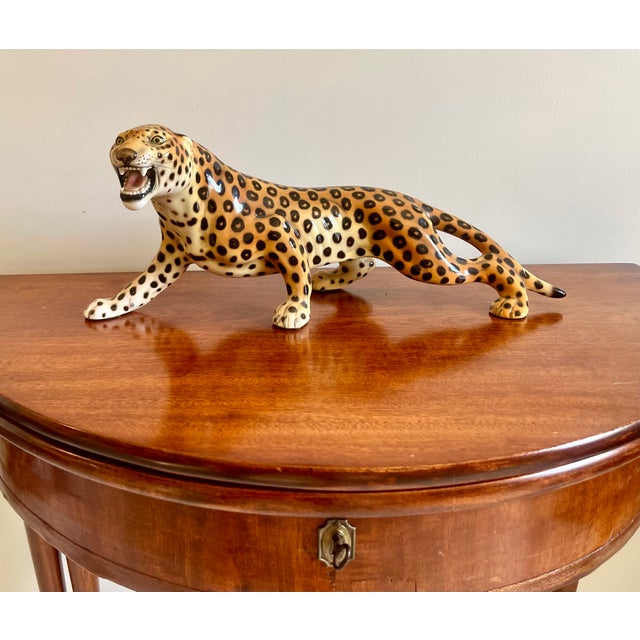 Tan Hollywood Regency Italian Giovanni Ronzan Porcelain Leopard For Sale - Image 8 of 11