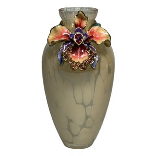 Jay Strongwater Audra Orchid Mini Jeweled Art Glass Vase With Box For Sale