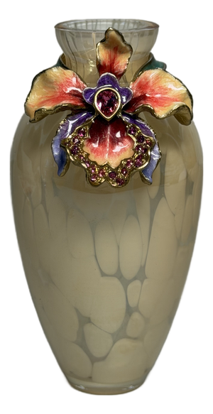 Jay Strongwater Audra Orchid Mini Jeweled Art Glass Vase With Box