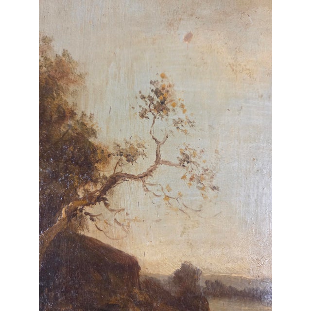 Wood Antique Dutch 19th C. Sunrise Over Water Landscape, Original Frame, Signed J. Wouters (?) For Sale - Image 7 of 18