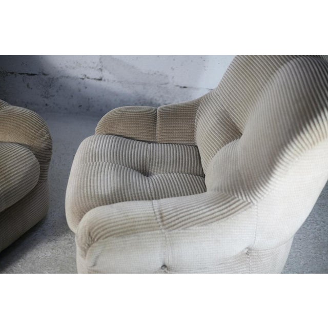 Set of Space Age Armchairs in Beige Ribbed Velvet. France, 1970s For Sale - Image 14 of 18