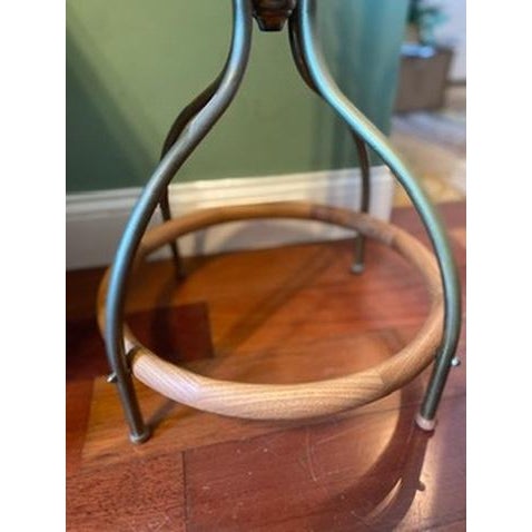 Antique (1920s) Art Deco Style Brass Coat Tree with custom hand made elm foot bar. Beautiful patinated finish. There is...