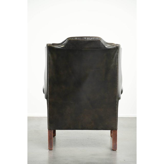 Vintage Chesterfield Cowhide Wing Armchair in Green For Sale - Image 4 of 14