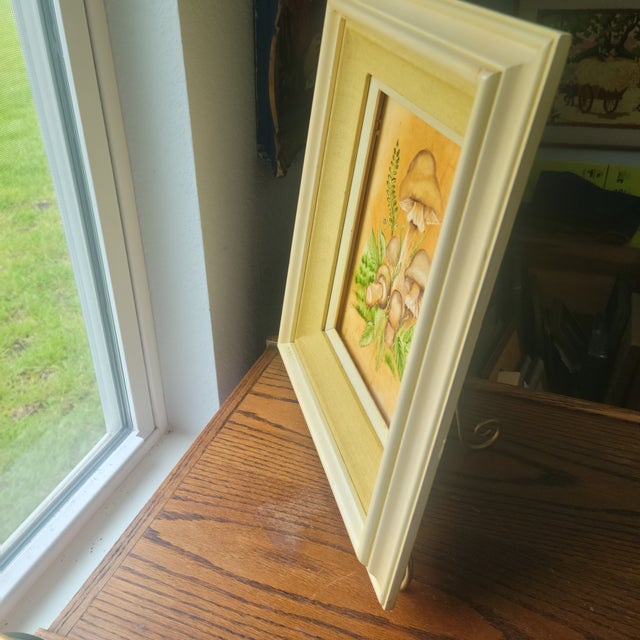 Mid-Century Modern 1970’s Retro Vintage Mushroom Yellow Wood Framed & Matted Print Picture 14 X 16 For Sale - Image 3 of 15