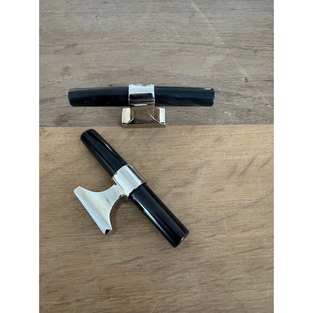 Pair of Ochre Black Handles With Polished Nickel Detail For Sale In New York - Image 6 of 9