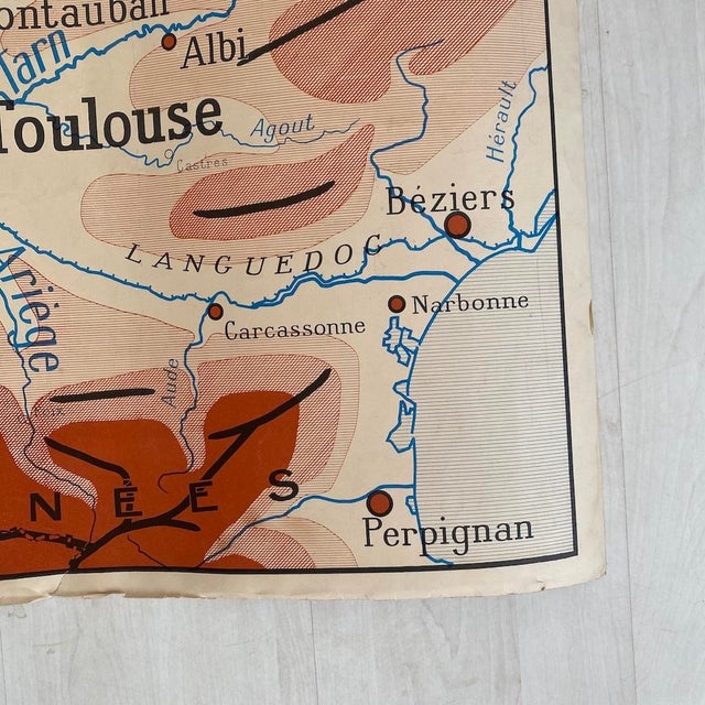 Vintage School Map, The Garonne / the Rhone, 1950s For Sale - Image 6 of 11