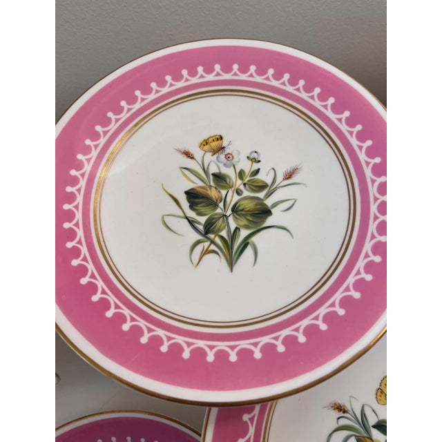 Antique French Pink Old Paris Porcelain hand-painted dessert set with 12 plates and 5 assorted tazzas, porcelain with gilt accents - 17 pcs For Sale - Image 13 of 18