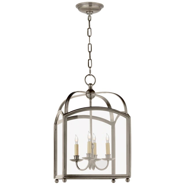 Arch Top Small Lantern in Antique Nickel Designer: Chapman & Myers Canopy: 5.75" Round Mounting: Chain Shade Detail: Clear...