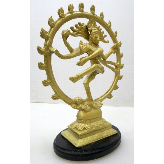 Asian 1970s Bright Brass Nataraja Dancing Shiva Sculpture on Wooden Base – 8" For Sale - Image 3 of 17