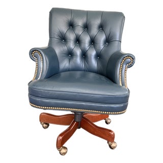 2008 Hancock & Moore Fremont Cobalt Leather Tufted Swivel-Tilt Desk Chair For Sale