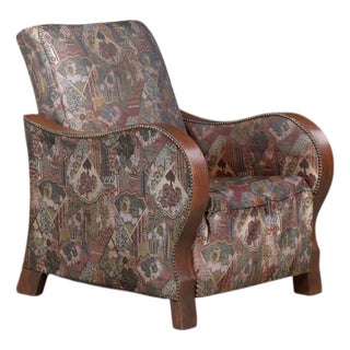 Dutch Art Deco Lounge Chair with Sculptural Walnut Arms, 1930s For Sale