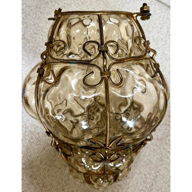 Seguso Murano Hand-Blown Glass Lantern With Sculptural Metal Cage 1930s to 1950s For Sale - Image 14 of 17