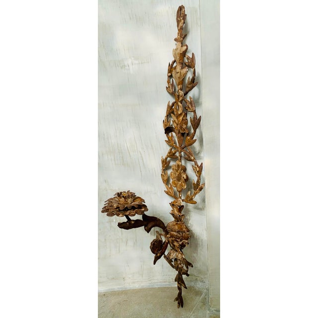 Late 20th Century Vintage French Provincial Iron Botanical Candle Sconces Light With Chippy Paint Finish- A Pair For Sale - Image 10 of 12