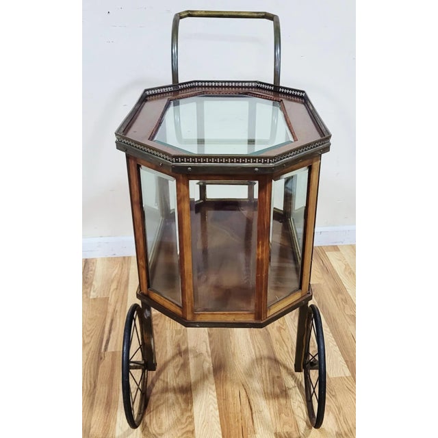 Wood Vintage French Mid-Century Modern Liquor Server Bar Cart Cabinet on Wheels For Sale - Image 7 of 15