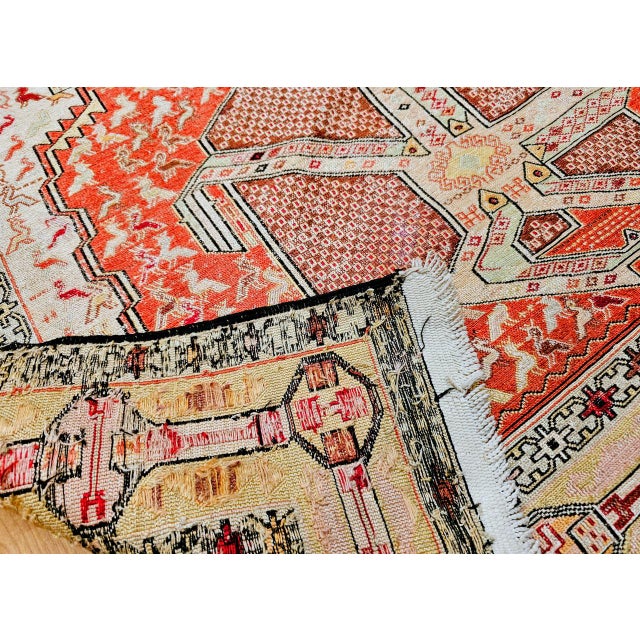 Vintage Persian Shahsavan Soumak Tribal Rug, Handwoven Wool & Silk, Geometric Pattern, Ivory & Red, 4x7 For Sale - Image 18 of 18