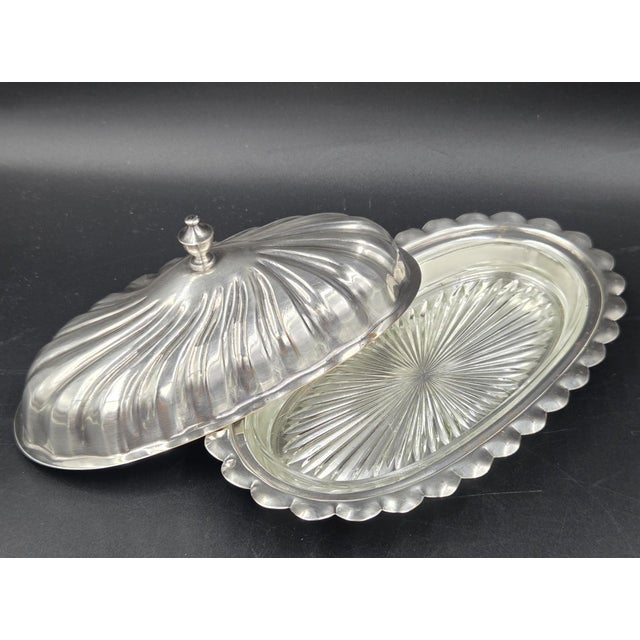 Mid 20th Century Sheffield Victorian Style Silver Plated Spiral Covered Butter Dish W/ Glass Insert For Sale - Image 10 of 18