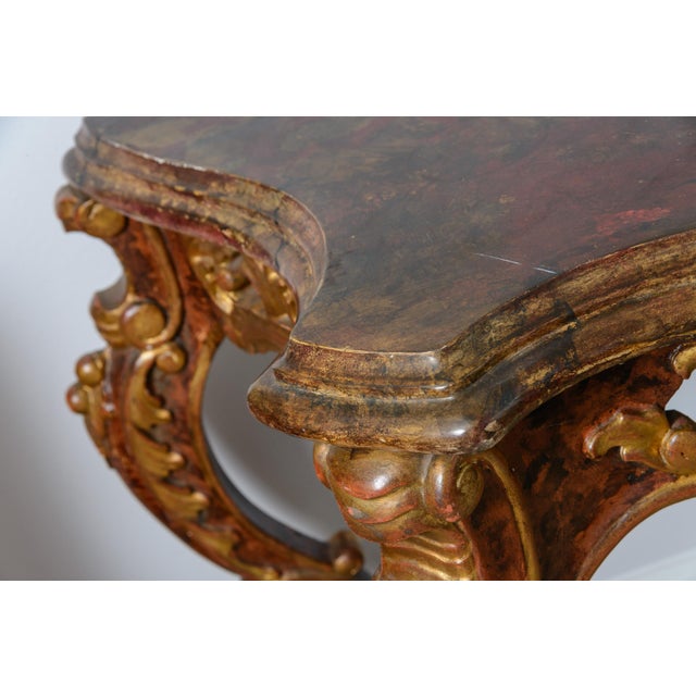 Italian Baroque Style Gilt Wood Console Table Faux Tortoiseshell For Sale - Image 9 of 12