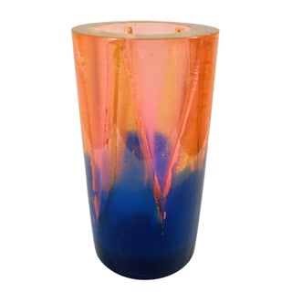 Vintage Orange and Blue Resin Vase by Steve Zoller For Sale