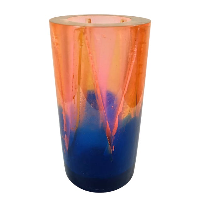 Vintage Orange and Blue Resin Vase by Steve Zoller For Sale