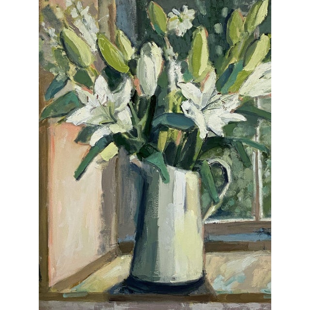 Early 21st Century Contemporary British Framed Oil Painting on Canvas (Lilies in a Jug) For Sale - Image 5 of 13