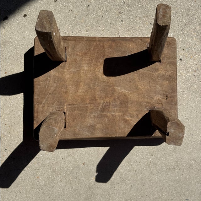 Wood Small Wabi-Sabi Style Oval Teak Occasional Stool, 1980s For Sale - Image 7 of 12