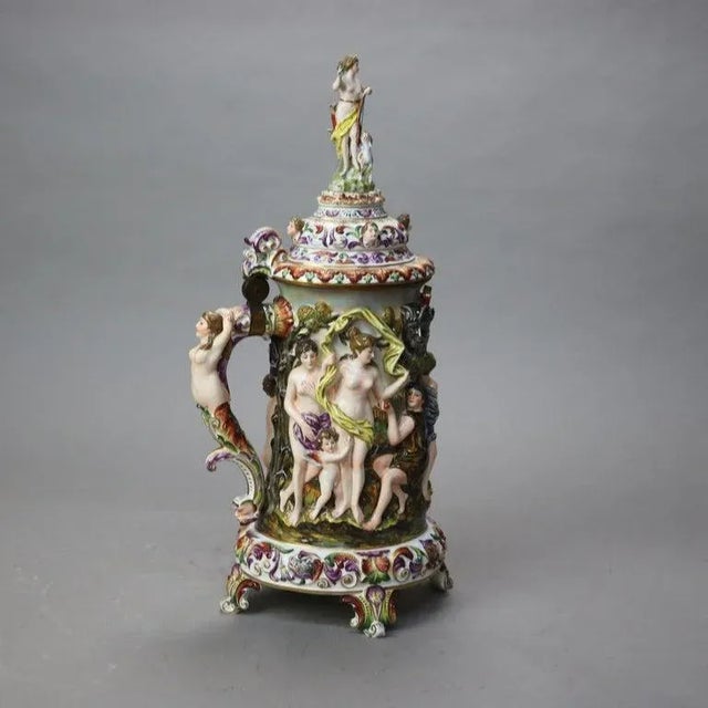 Italian Oversized Antique Majolica Figural Footed Tankard With Classical Scene, Circa 1890 For Sale - Image 3 of 10