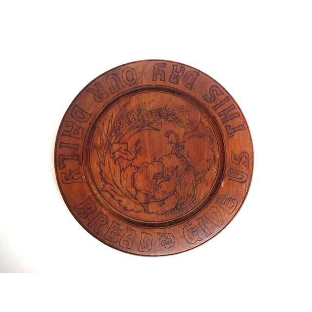 Brown Antique Art Nouveau Round Hand-Carved Bread Board With Poppies and Wheat For Sale - Image 8 of 9