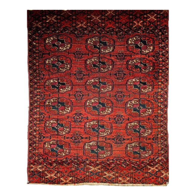 Vintage Turkmen Tekke in Allover Pattern in Red, Navy, Ivory, Blue, Pink For Sale