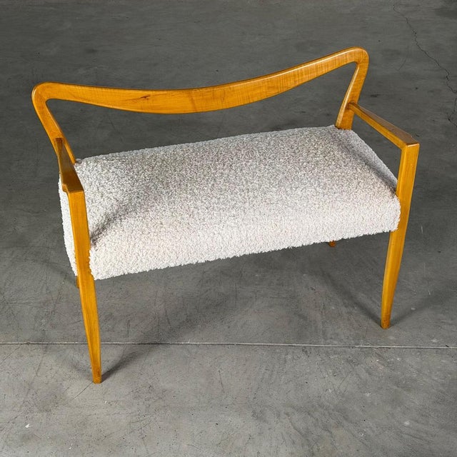 Bench in Blonde Maple and Bouclé Upholstery attributed to Guglielmo Ulrich, 1940 For Sale - Image 3 of 15