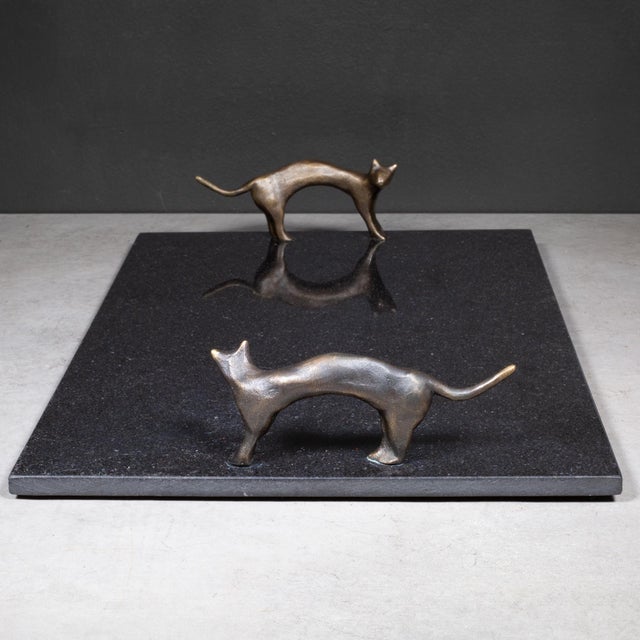 Michael Aram Vintage Michael Aram Black Granite and Bronze Cat Serving Tray c.1990 For Sale - Image 4 of 10