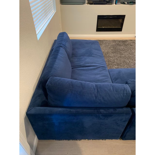 West Elm Blue Performance Velvet Haven Right Facing Sectional Sofa