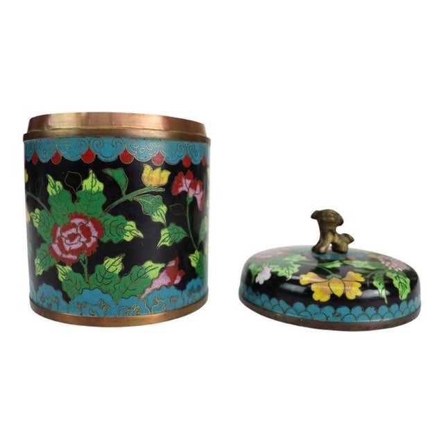 Chinese Antique Chinese Floral Cloisonne Enameled Lidded Tea Consister With Foo Dog For Sale - Image 3 of 15