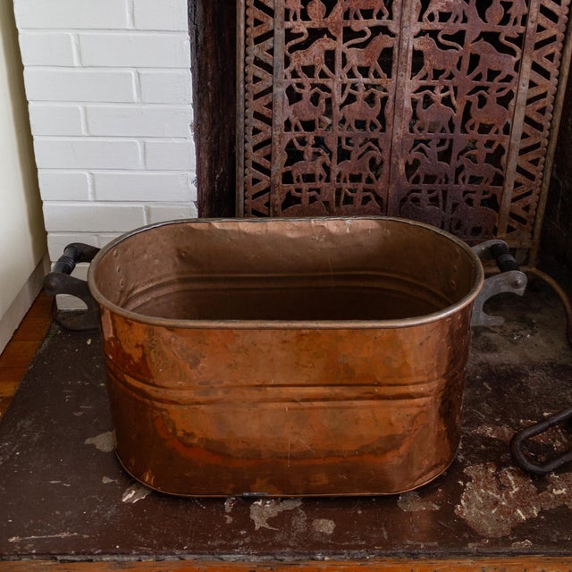 Antique Copper Boiler or Washtub for Planter Beverage Cooler or Firewood Holder For Sale - Image 9 of 17