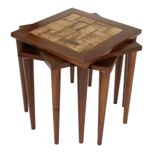 Mid Century Modern Tile Top Stackable Side Tables - Set of 3