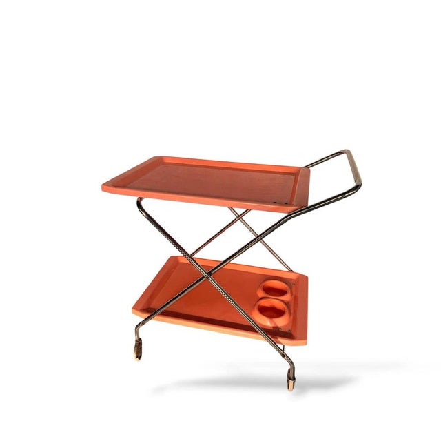 Contemporary Vintage Orange Serving Cart with Chrome Frame, 1970s For Sale - Image 3 of 10