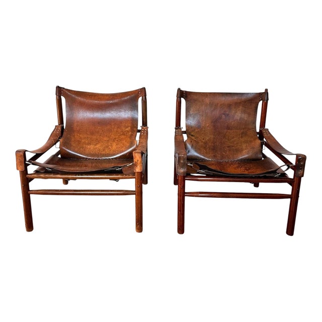 Vintage Buffalo Leather Safari Armchair in Oak Frame, 1970s, Set of 2 For Sale