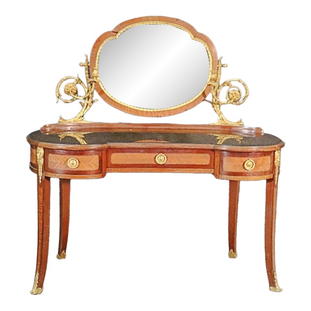 Louis XV Style Vanity With Bronze Mirror & Frame Manner Maison Forest For Sale