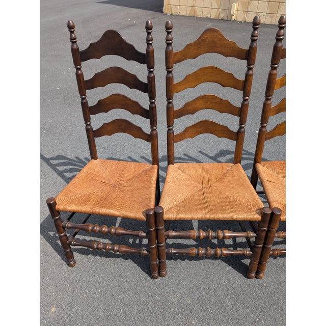 Mid 20th Century Vintage Ladder Back Chairs With Rush Seats- Set of 4 For Sale - Image 5 of 11