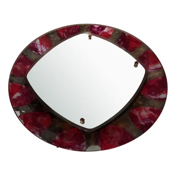 Mirror Backlit 50s Design in Curved Glass Painted Santambrogio De Berti For Sale